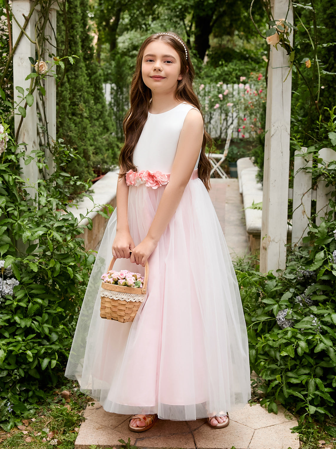 A-line 3D Flower Satin Tulle Ankle-length  Flower Girl Dress