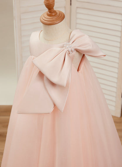 A-line Big Bow Tulle Tea-length Toddler Flower Girl Dress