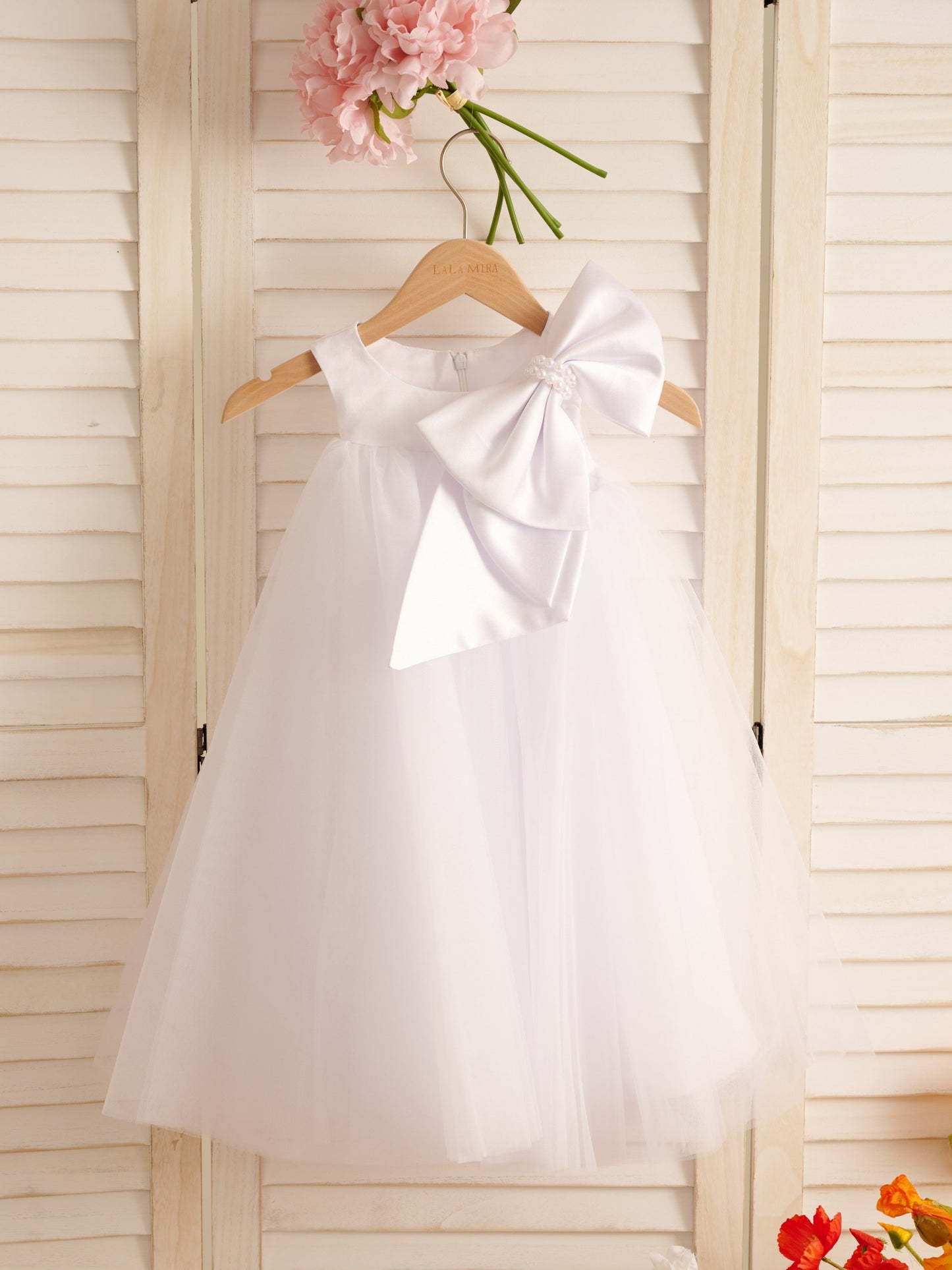 A-line Big Bow Tulle Tea-length Toddler Flower Girl Dress