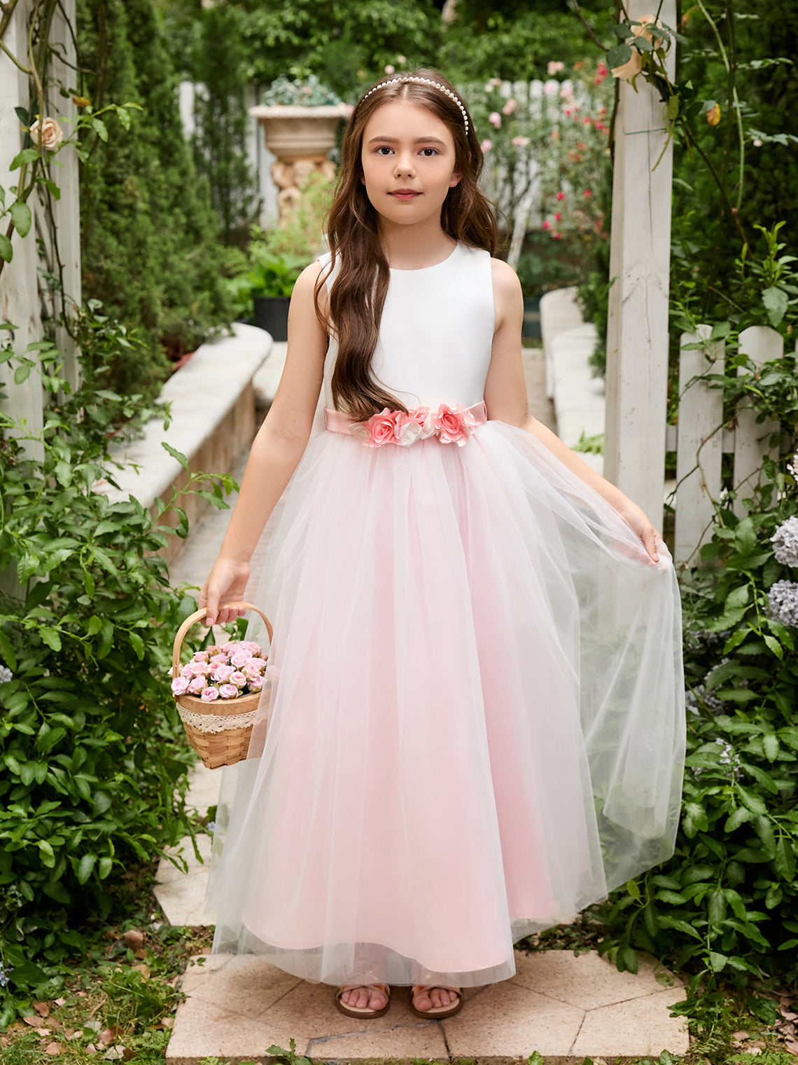 A-line 3D Flower Satin Tulle Ankle-length  Flower Girl Dress