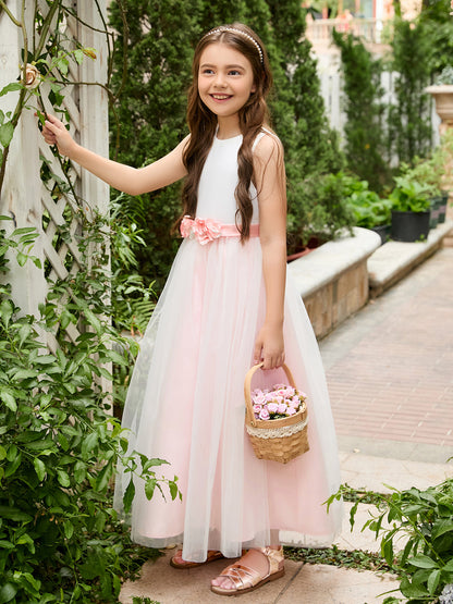 A-line 3D Flower Satin Tulle Ankle-length  Flower Girl Dress