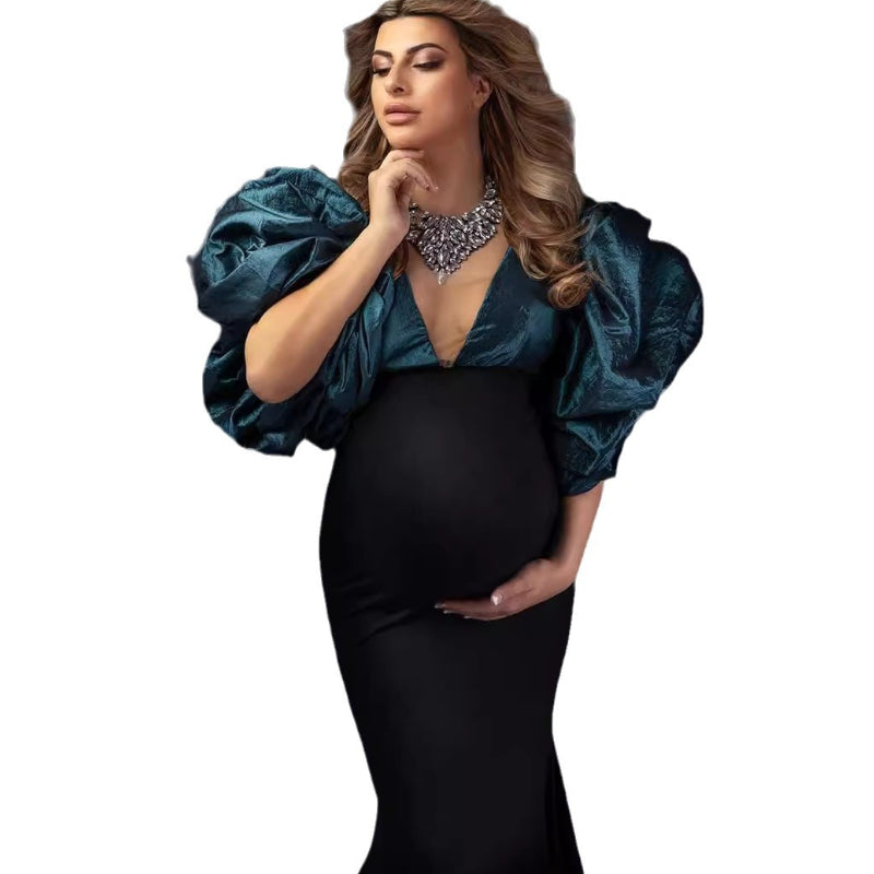 6141#Plus size v-neck spandex pregnant women waist fishtail skirt, V-neck maternity dress