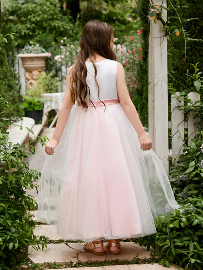 A-line 3D Flower Satin Tulle Ankle-length  Flower Girl Dress