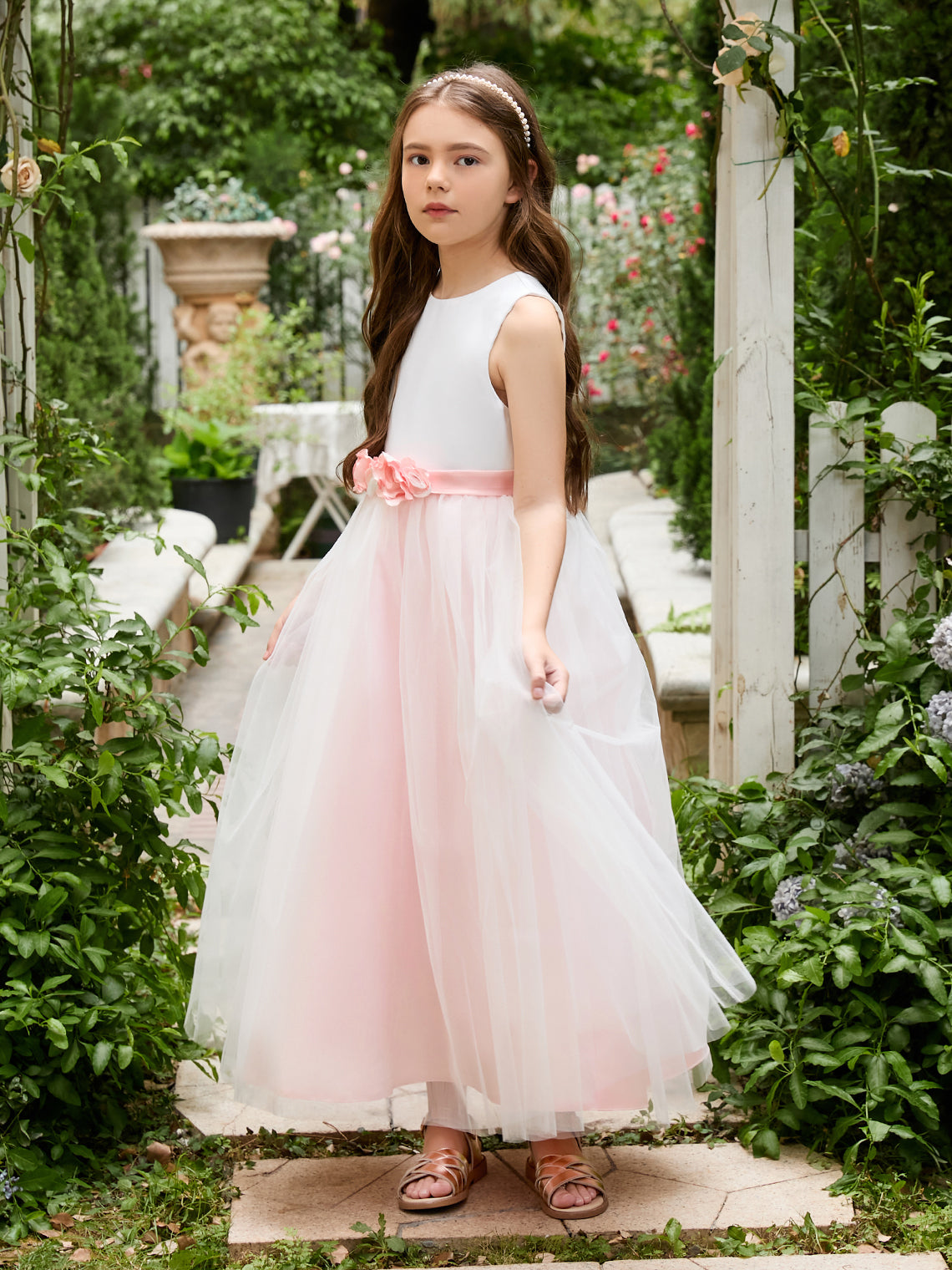 A-line 3D Flower Satin Tulle Ankle-length  Flower Girl Dress