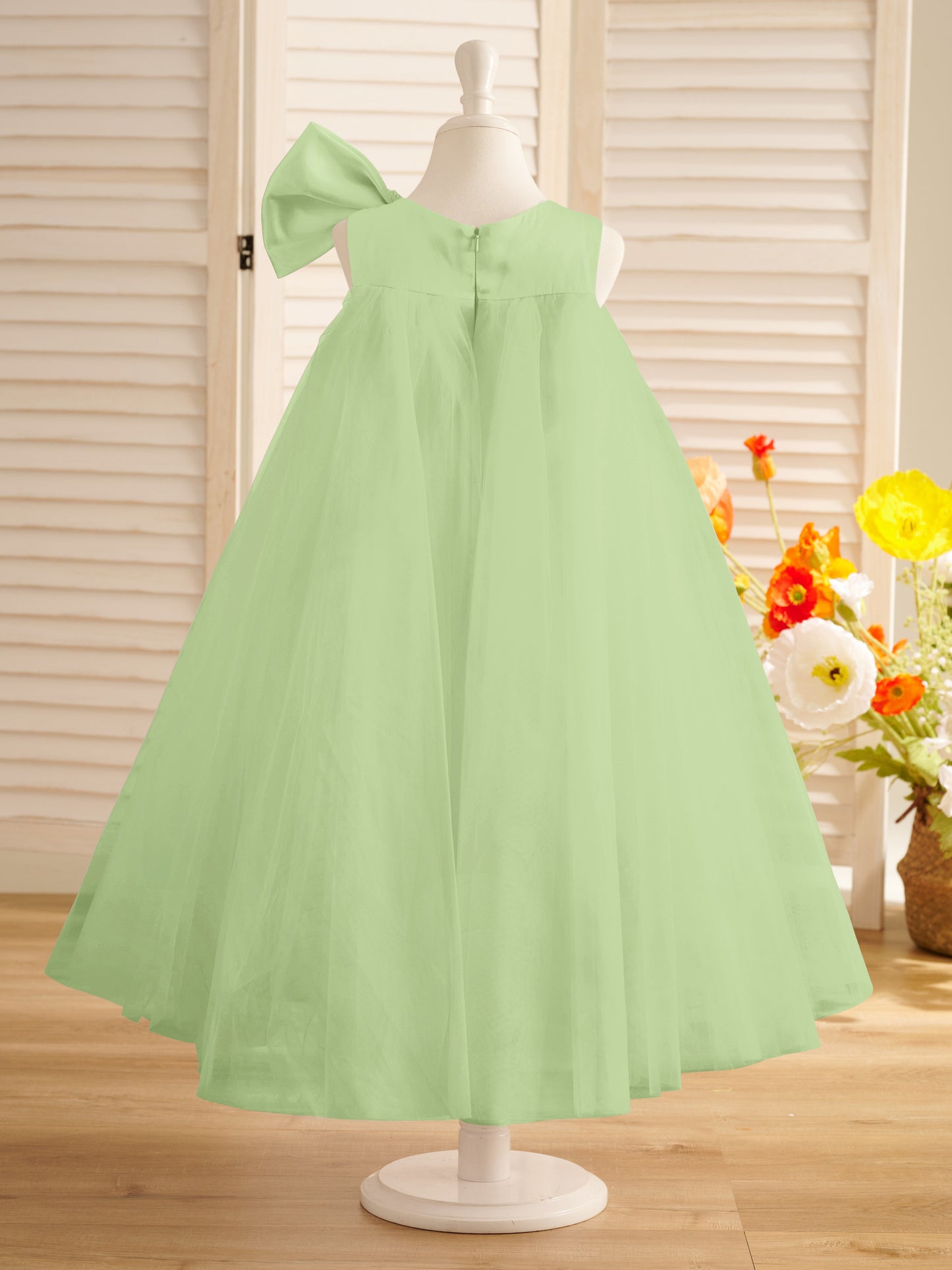 A-line Big Bow Tulle Tea-length Toddler Flower Girl Dress