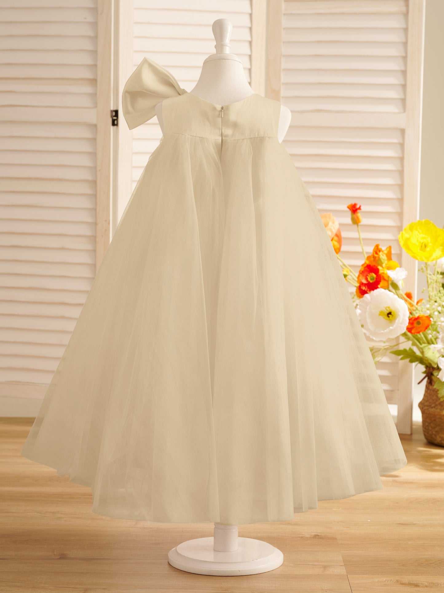 A-line Big Bow Tulle Tea-length Toddler Flower Girl Dress