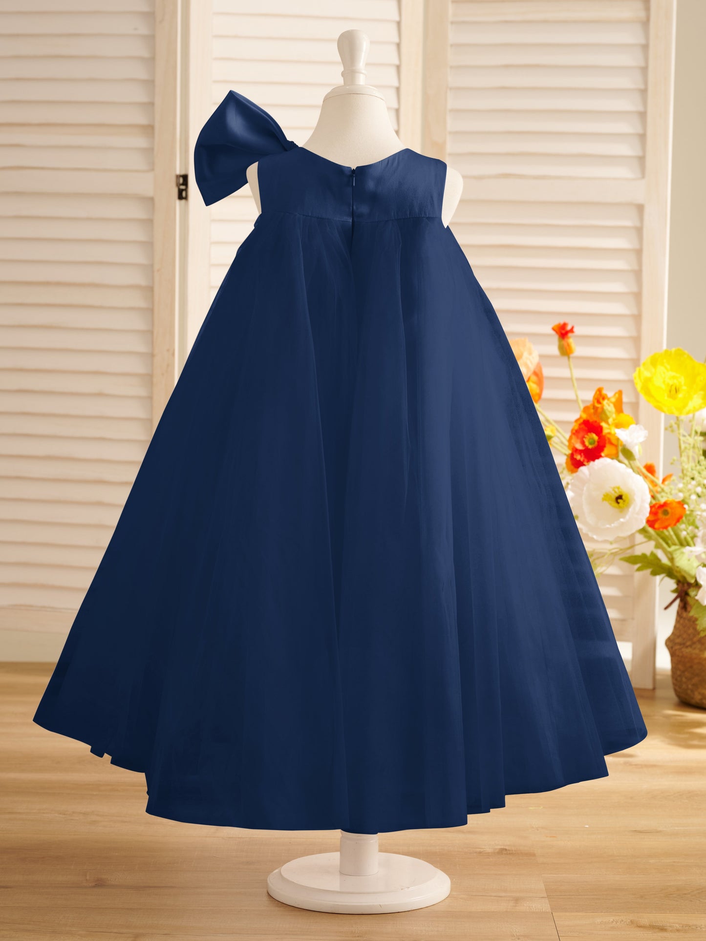 A-line Big Bow Tulle Tea-length Toddler Flower Girl Dress