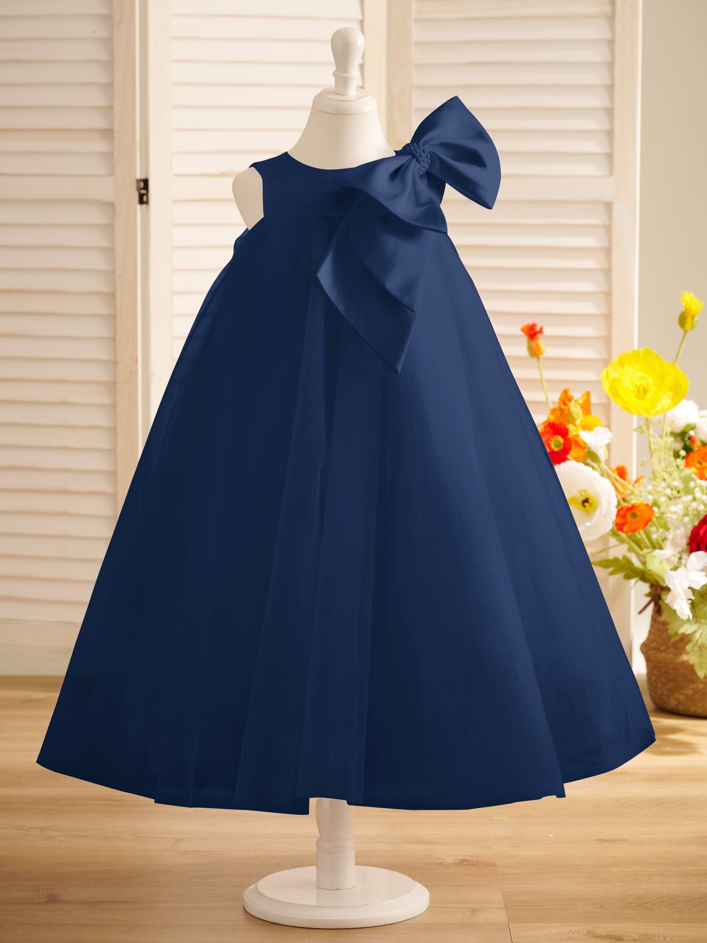 A-line Big Bow Tulle Tea-length Toddler Flower Girl Dress