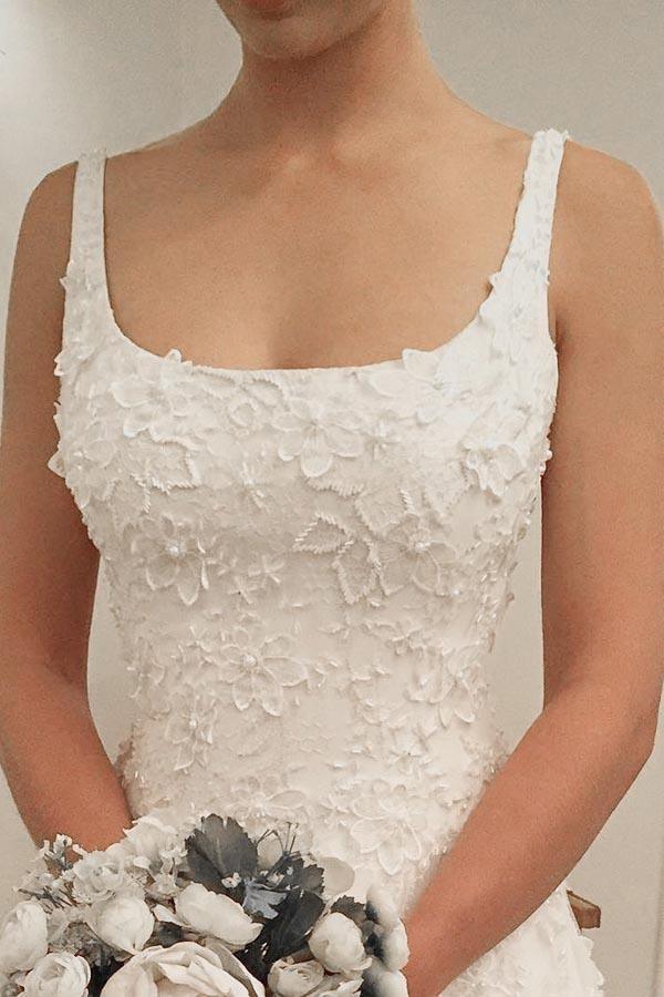 A-line Scoop Sweep Train Sleeveless Wedding Dress with Appliques WD218