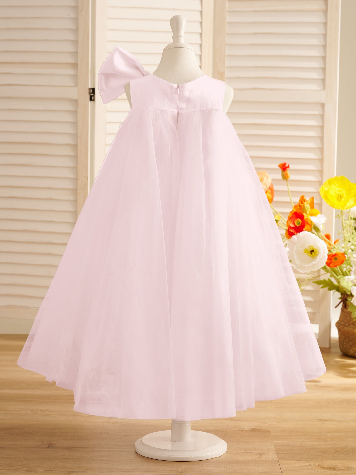 A-line Big Bow Tulle Tea-length Toddler Flower Girl Dress