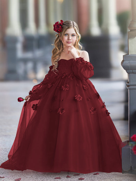 3D Flower Princess Ball Gown Flower Girl Dresses