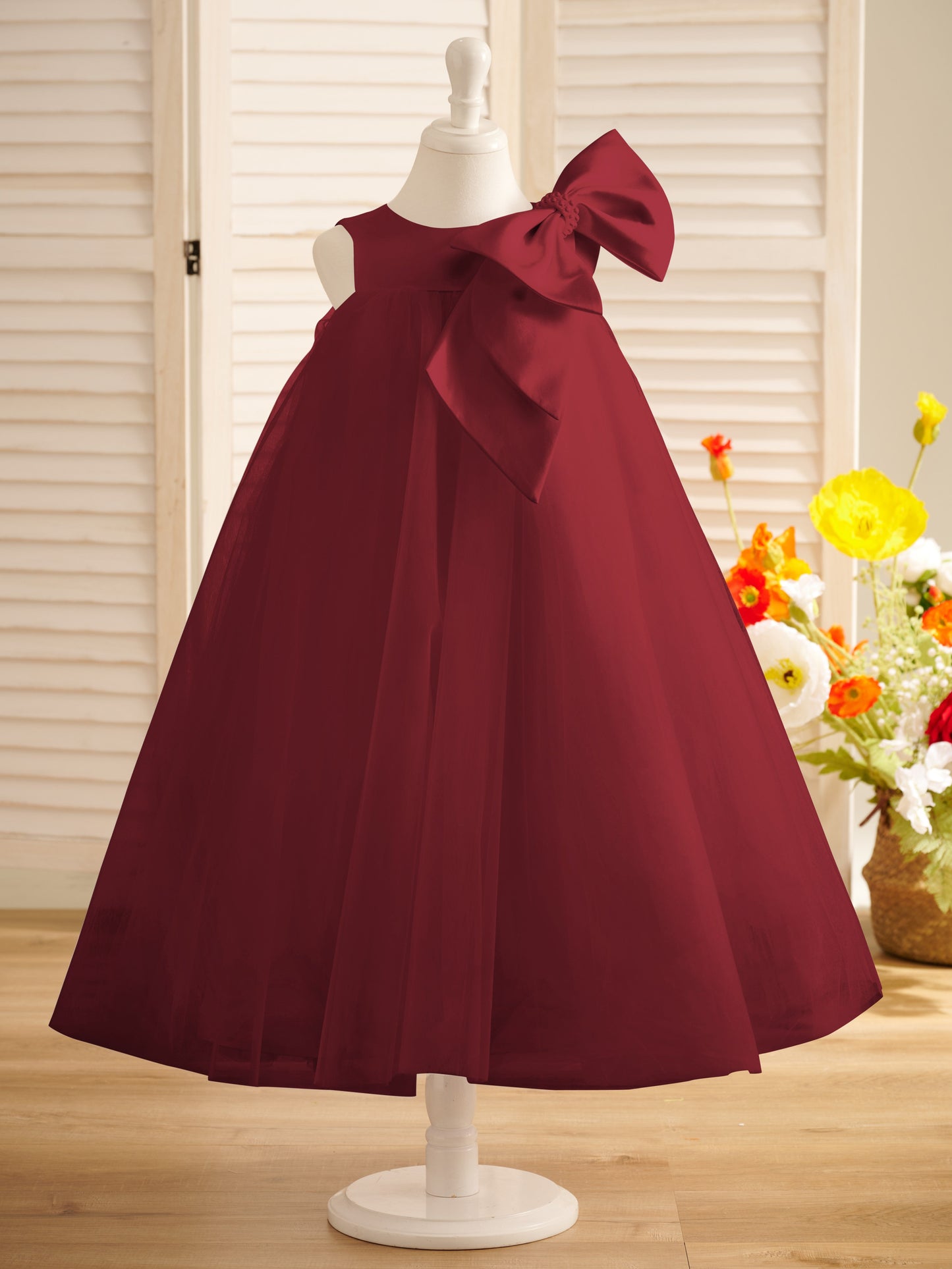 A-line Big Bow Tulle Tea-length Toddler Flower Girl Dress