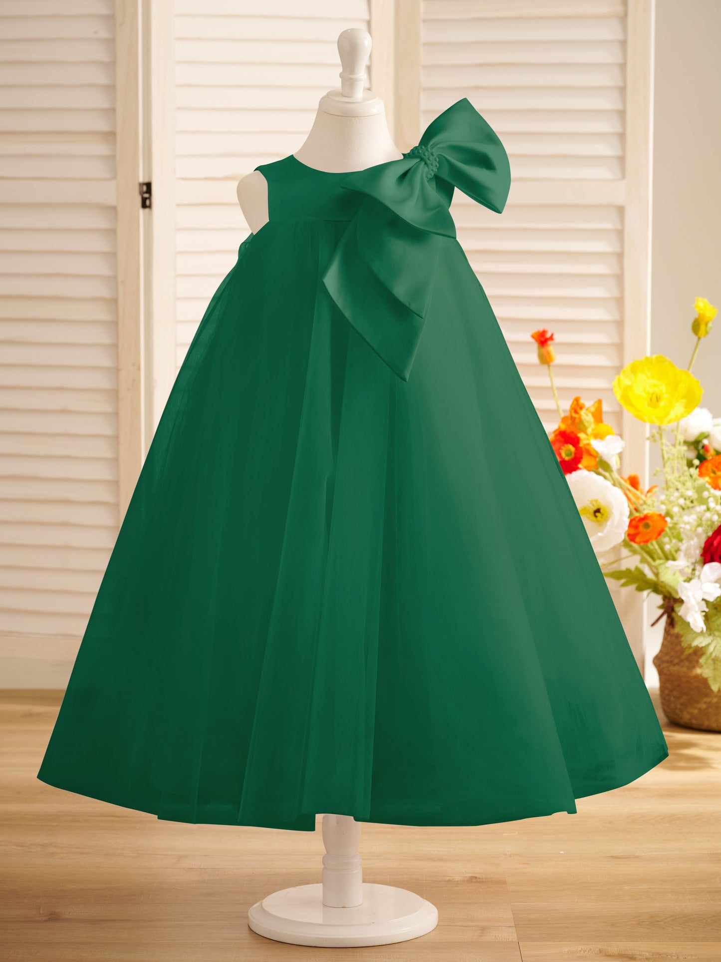 A-line Big Bow Tulle Tea-length Toddler Flower Girl Dress