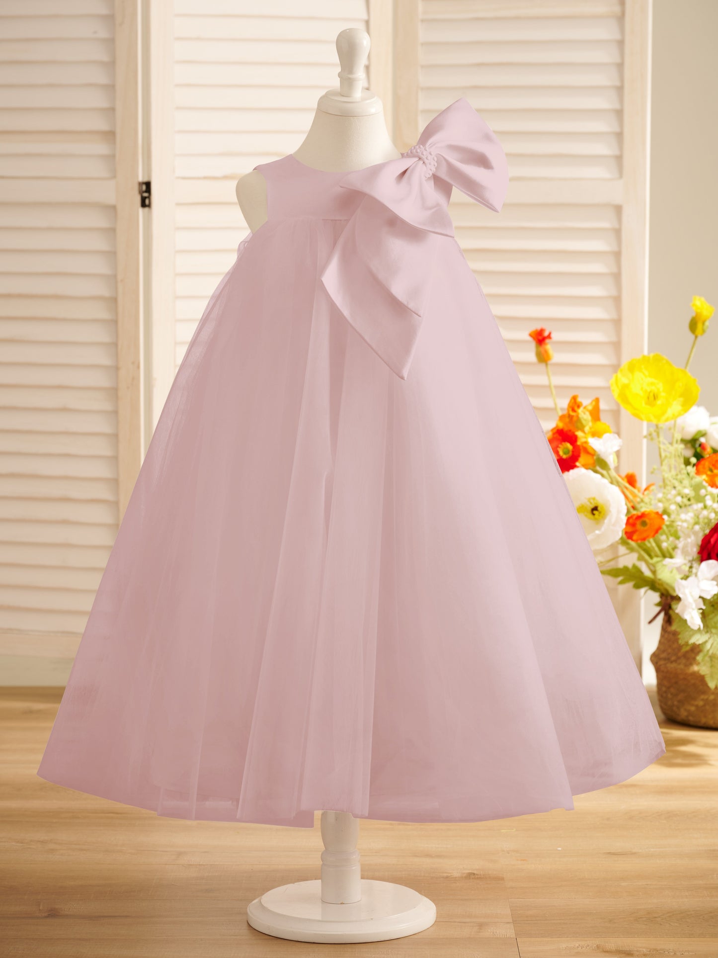 A-line Big Bow Tulle Tea-length Toddler Flower Girl Dress