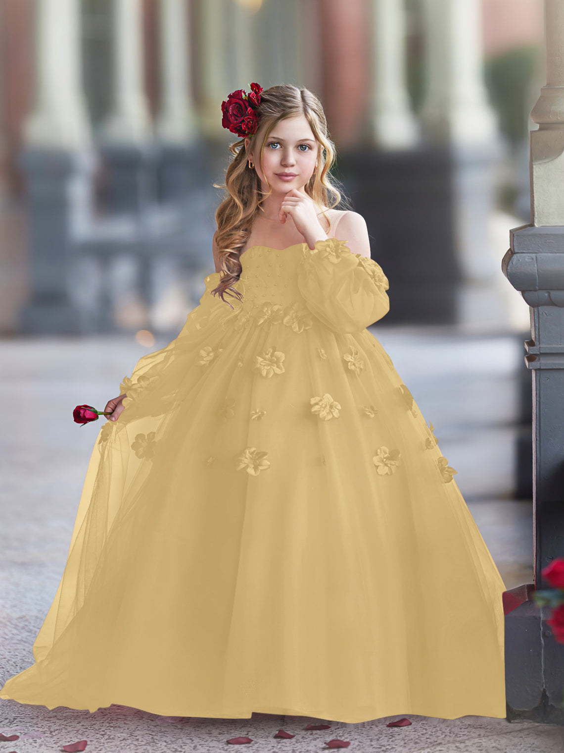 3D Flower Princess Ball Gown Flower Girl Dresses