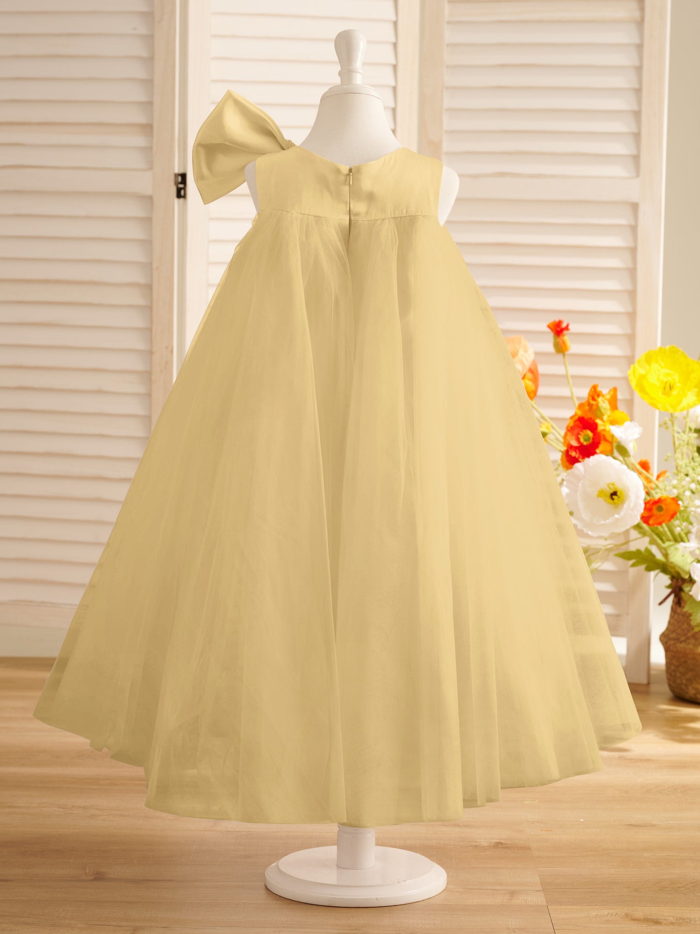 A-line Big Bow Tulle Tea-length Toddler Flower Girl Dress