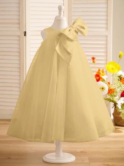 A-line Big Bow Tulle Tea-length Toddler Flower Girl Dress