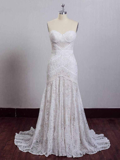 Ivory Lace Beach Wedding Dresses Sweetheart Neck Wedding Dresses  WD335