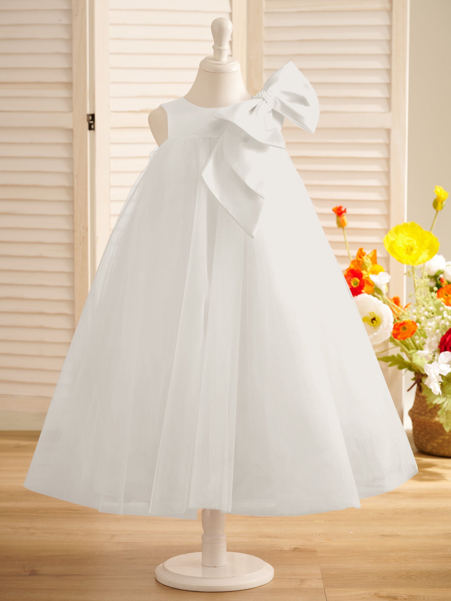 A-line Big Bow Tulle Tea-length Toddler Flower Girl Dress