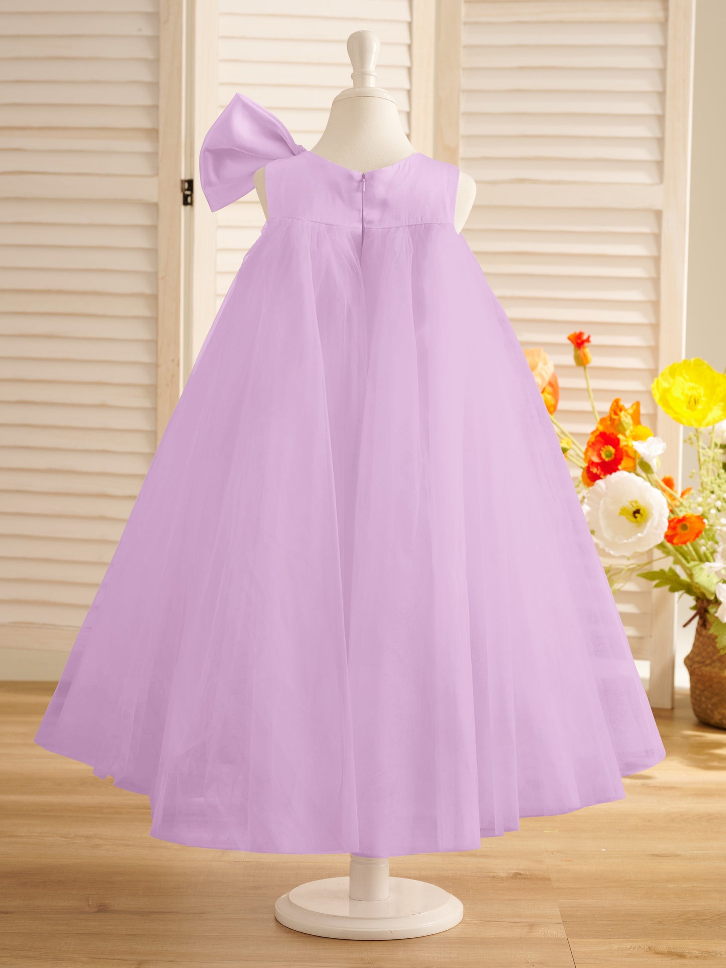 A-line Big Bow Tulle Tea-length Toddler Flower Girl Dress