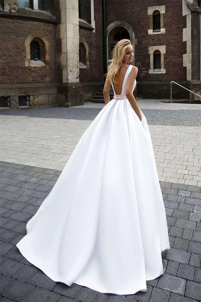 On Sale Princess Simple A-line Satin Ivory Wedding Dresses WD205