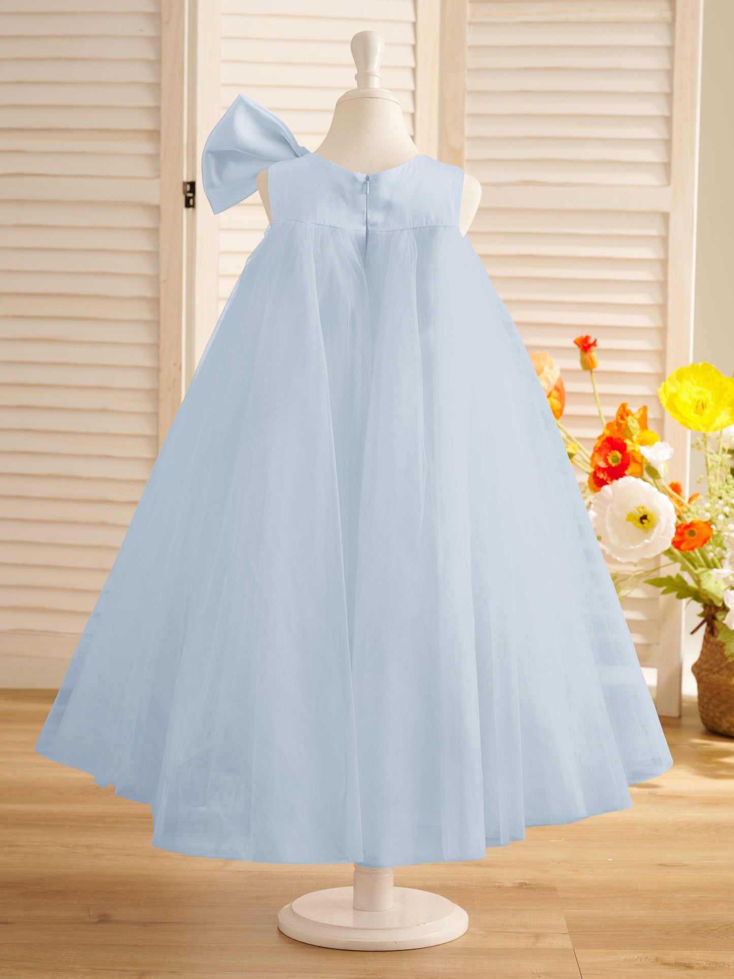 A-line Big Bow Tulle Tea-length Toddler Flower Girl Dress