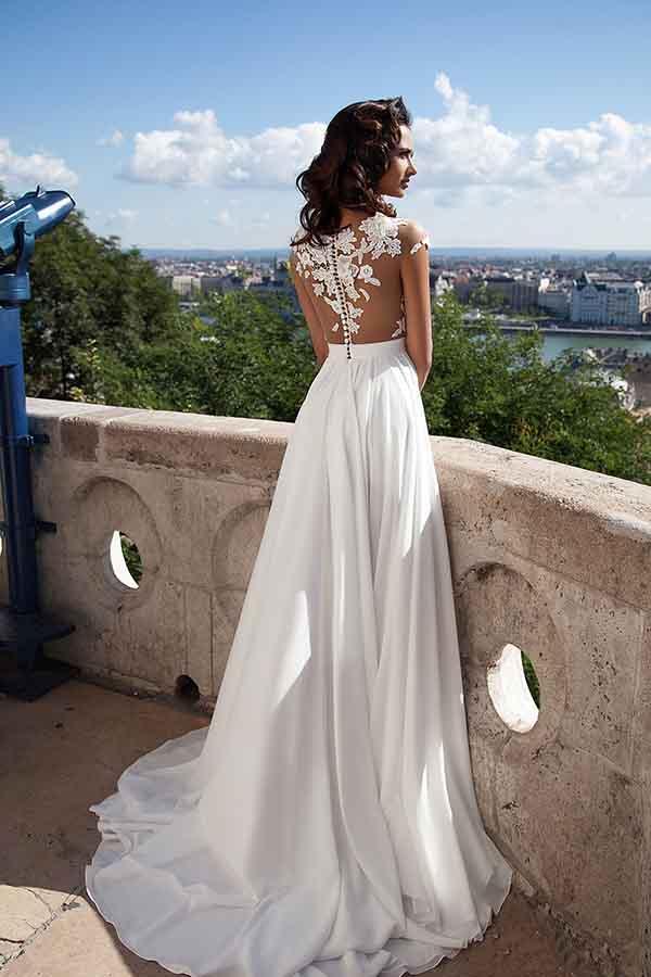 Top lace Appliques Side Slit Chiffon Party Evening Prom Dresses PG413